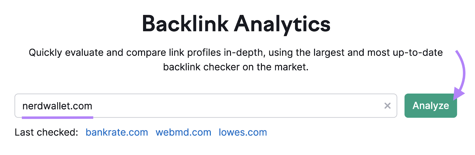 domain entered into Backlinks tool
