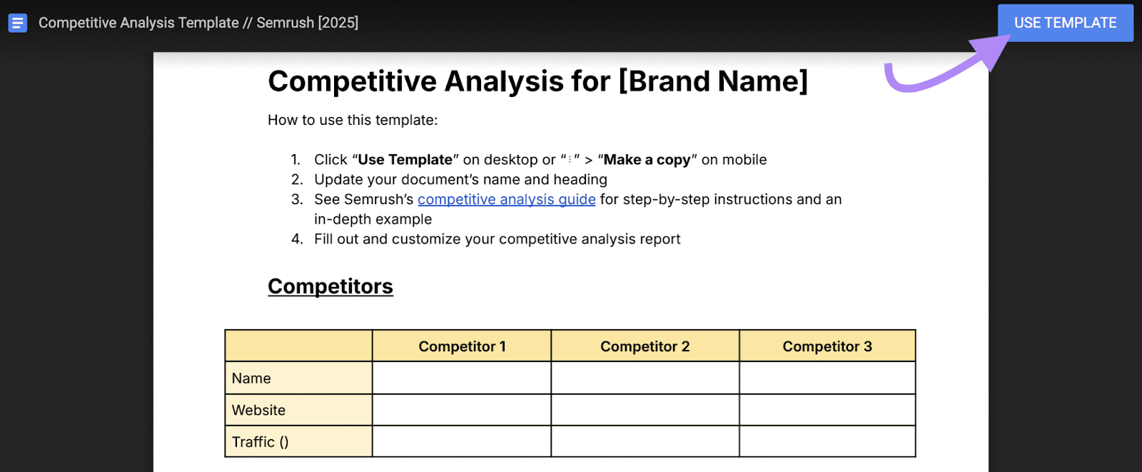 competitive analysis template