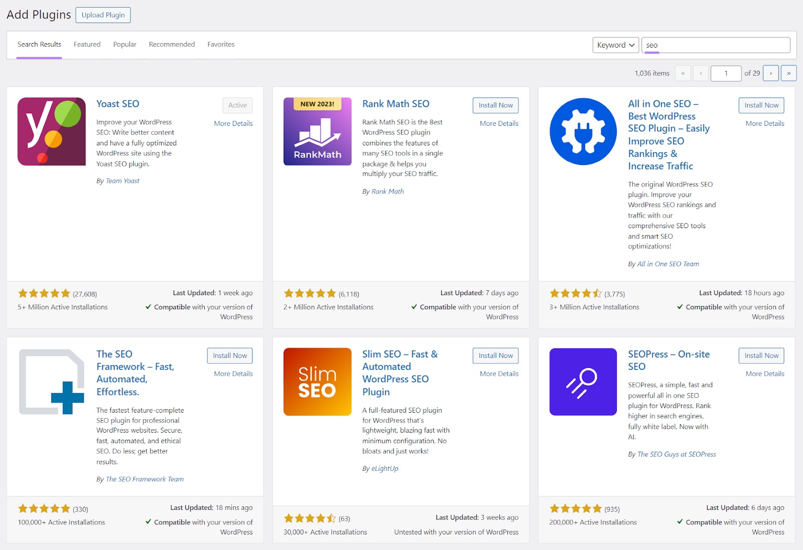 WordPress SEO Plugins page