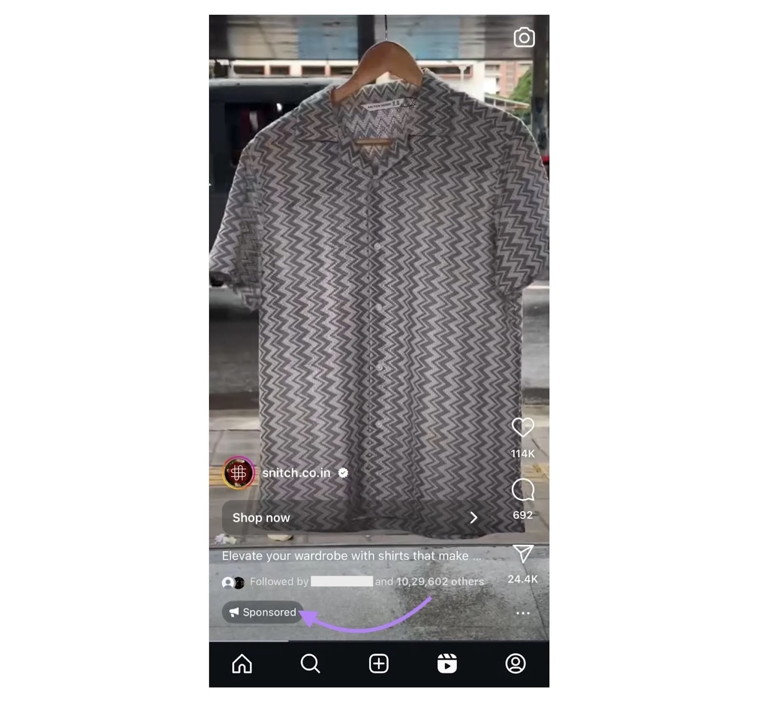 A paid ad on Instagram with the "Sponsored" tag highlighted.