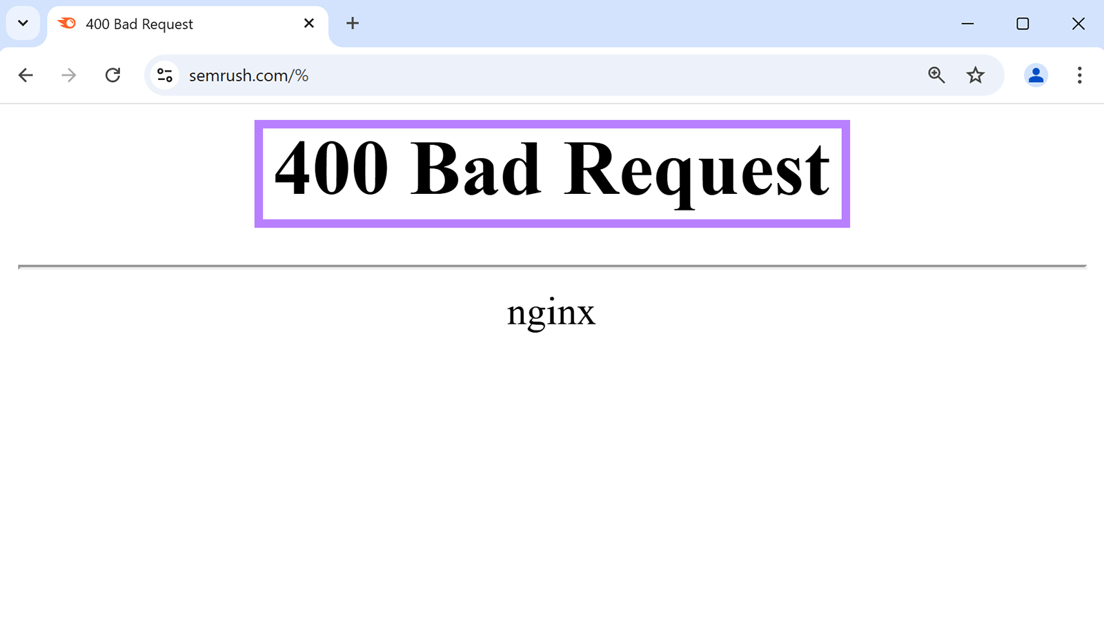 400 bad request error page with error highlighted
