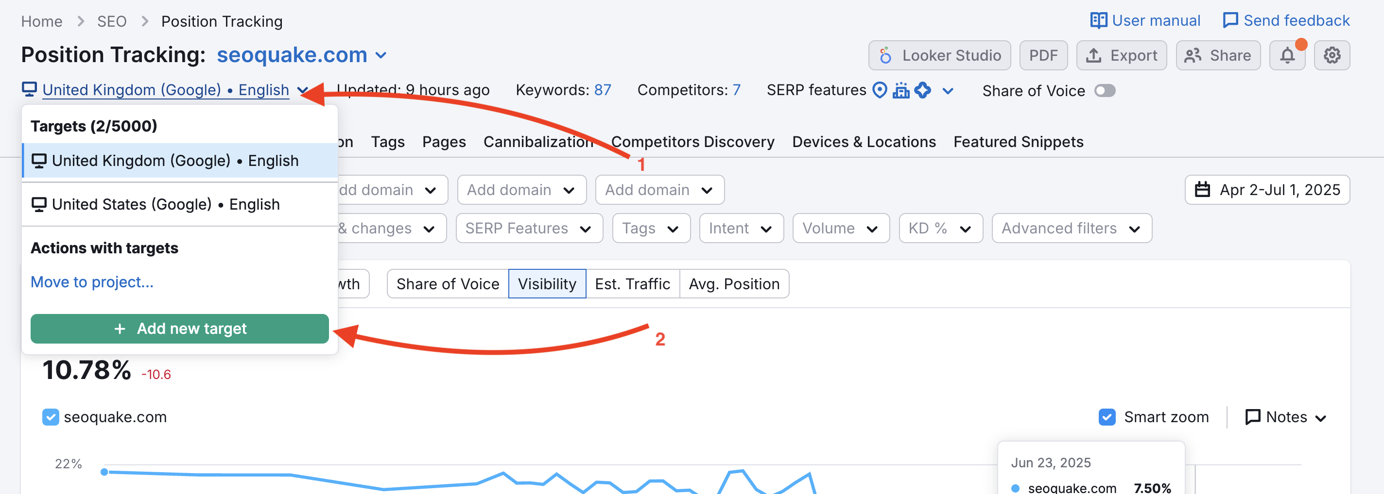 Adding a new target location in Position Tracking.